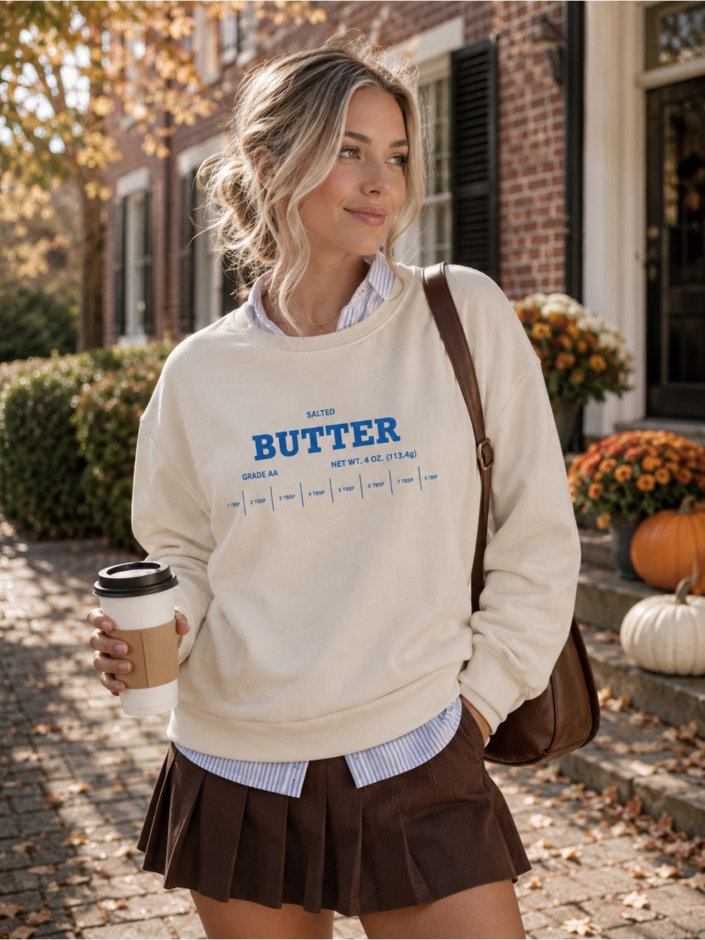 Salted Butter Graphic Sweatshirt Cream Blue Unbranded L/XL